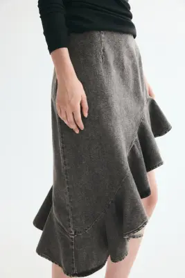 Jupe asymétrique en denim - Gris denim foncé
