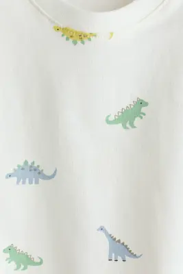 T-shirt imprimé en coton - Blanc/dinosaures