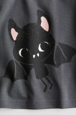 Top en jersey imprimé - Gris foncé/chauves-souris