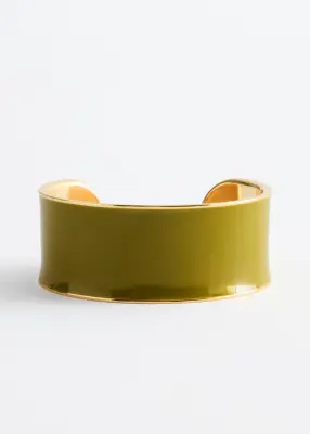 Bracelet manchette bicolore - Vert kaki/Doré