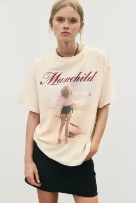 T-shirt oversize imprimé - Beige clair/Sabrina Carpenter