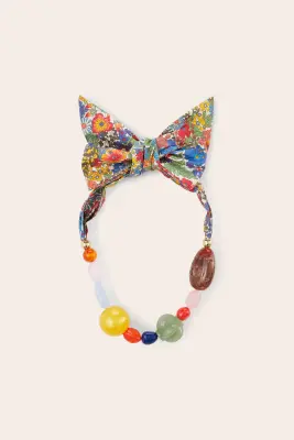 Collier Honey perle en tissu Liberty bleu et jaune