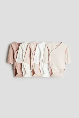 Lot de 5 bodies croisés - Rose ancien/blanc