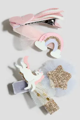 Lot de 4 barrettes - Rose clair/licorne