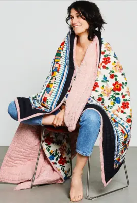 Plaid matelassé reversible Hibiscus