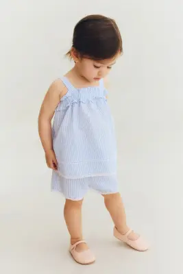 2-piece cotton seersucker set - Bleu clair/rayé