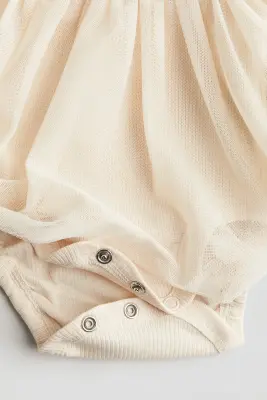 Robe body avec jupe en tulle - Crème