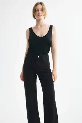 Wide High Waist Jeans - Noir