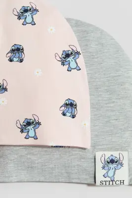Lot de 2 bonnets en coton - Rose clair/Lilo et Stitch