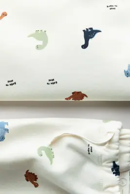 Ensemble 2 pièces en molleton imprimé - Blanc/dinosaures