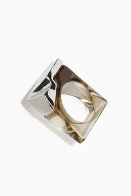 Bague géométrique - Argenté/beige