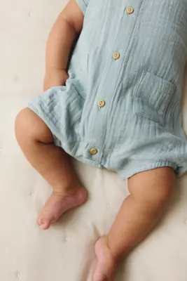 Barboteuse en mousseline de coton - Turquoise clair