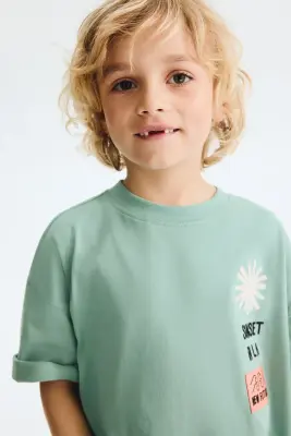 T-shirt imprimé en coton - Vert/Sunset