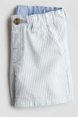 Short en coton - Blanc/rayures bleues