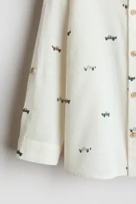 Chemise en coton avec col sans rabat - Écru/voitures