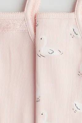 Lot de 2 tops à bretelles fines en coton - Rose clair/cygnes