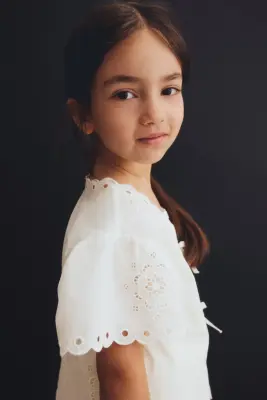 Ensemble 2 pièces en coton avec broderie anglaise - Blanc
