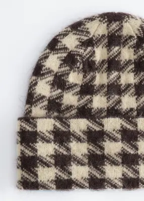 Bonnet en mohair mélangé - Beige/Pied-de-poule