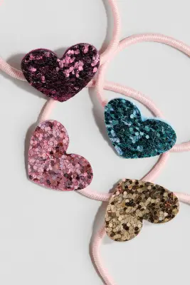 Lot de 4 élastiques à cheveux avec application - Rose/turquoise/doré