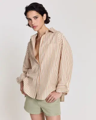 Chemise Hector rayures orange, bleu et écru