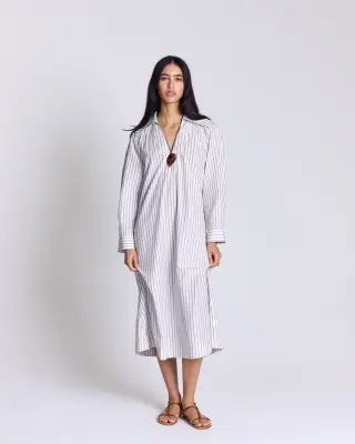 Robe Segolene rayures rouge fond blanc