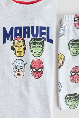 Pyjama imprimé en coton - Gris clair chiné/Marvel Comics
