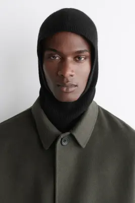 CAGOULE CÔTELÉE LAINE-CACHEMIRE - NOIR