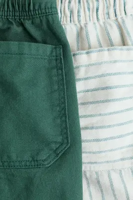 Lot de 2 shorts en twill de coton - Blanc/rayé