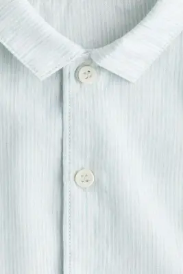 Chemise à manches courtes en coton - Turquoise/rayures blanches