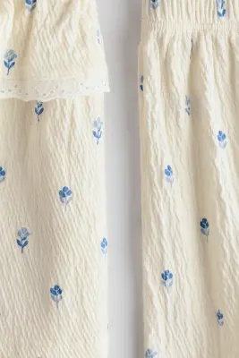 Ensemble 2 pièces en coton froissé - Crème/fleuri