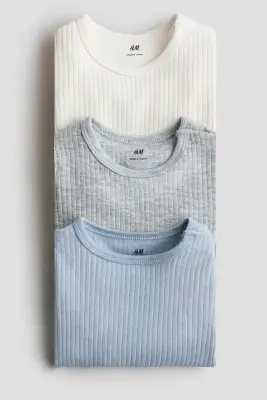 Lot de 3 bodies côtelés - Bleu clair/gris clair