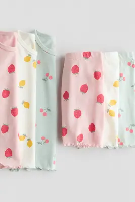 Lot de 3 pyjamas en coton - Turquoise clair/motif