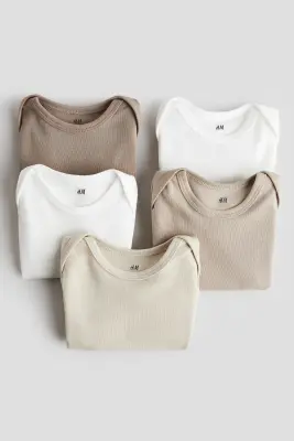 Lot de 5 bodies en coton - Beige foncé/beige clair