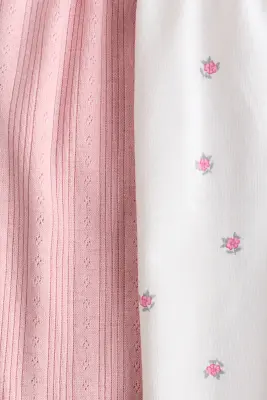 Lot de 2 barboteuses en coton - Rose clair/fleuri
