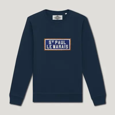 SWEAT SHIRT COTON BIO BRODÉ - SAINT PAUL LE MARAIS - NAVY