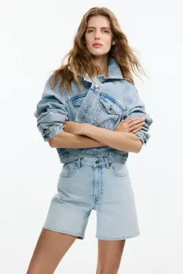 Short taille haute en denim - Bleu denim clair
