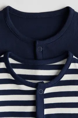 Lot de 2 pyjamas en coton - Bleu marine/rayé