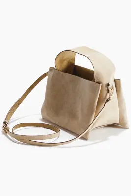 Sac crossbody en cuir velours - Beige clair