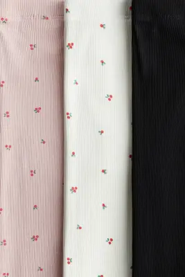 Lot de 3 leggings côtelés en coton - Rose clair/baies