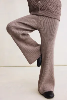 Legging évasé en maille côtelée - Marron