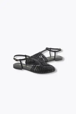 Sandales plates en cuir Femme