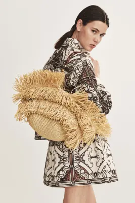 Fringed straw shopper - Beige