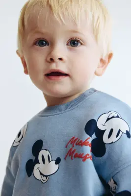 Ensemble 2 pièces en molleton imprimé - Bleu ancien/Mickey