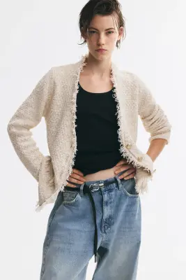 Gilet frangé en maille nattée - Beige ancien clair