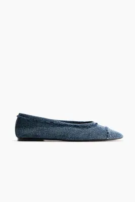 Ballerines frangées en coton - Bleu denim