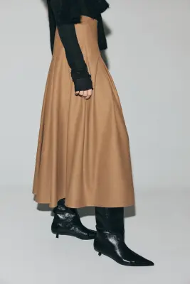 Jupe midi plissée - Beige foncé