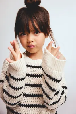 Pull en maille ajourée - Beige clair/rayé