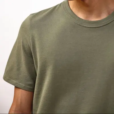 T-shirt Romain maille piquée col rond kaki manches courtes