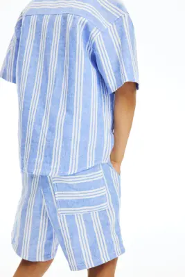 Lot de 2 shorts en lin mélangé - Bleu/rayé