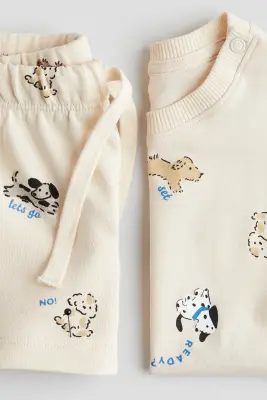 Ensemble 2 pièces en coton - Light beige/Dogs